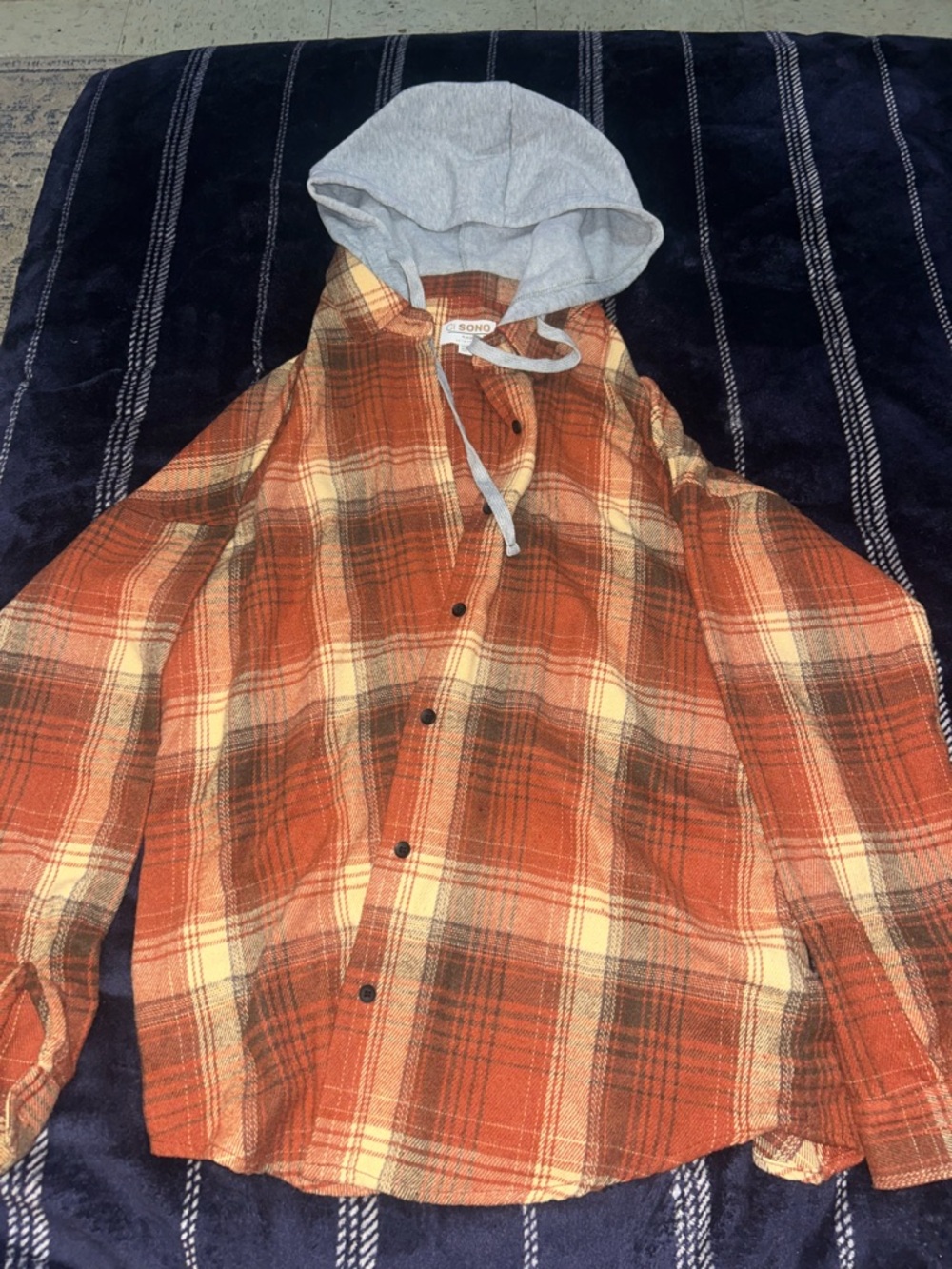 Ci Sono Orange Plaid Button-Front Hooded Shirt